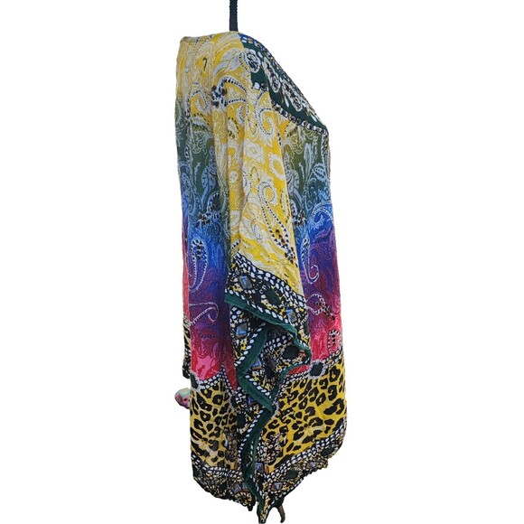 Aqua Blue Hippie Boho Caftan Top Plus Size 1X Embellished Rayon Festival - Picture 4 of 8